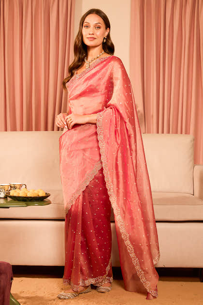 Dusty Pink Tissue Swaroski Work Saree