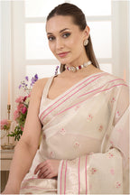Cream Zari & Resham Woven Tissue Silk Saree