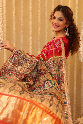 Magenta Pink Pure Gharchola Gajji Silk Printed And Embroidered Saree