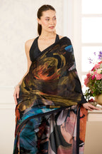 Black Abstract Printed Jacquard Silk Saree