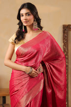 Rani Color Zari Woven Soft Silk Saree
