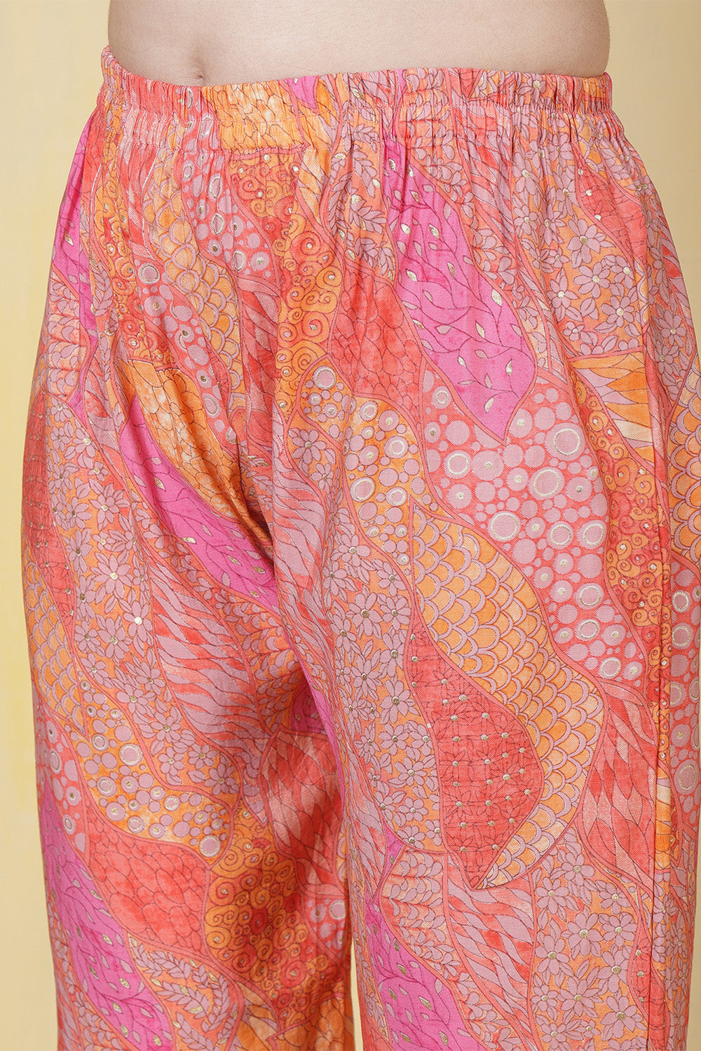 Orange Cotton Printed Long Kurta Set