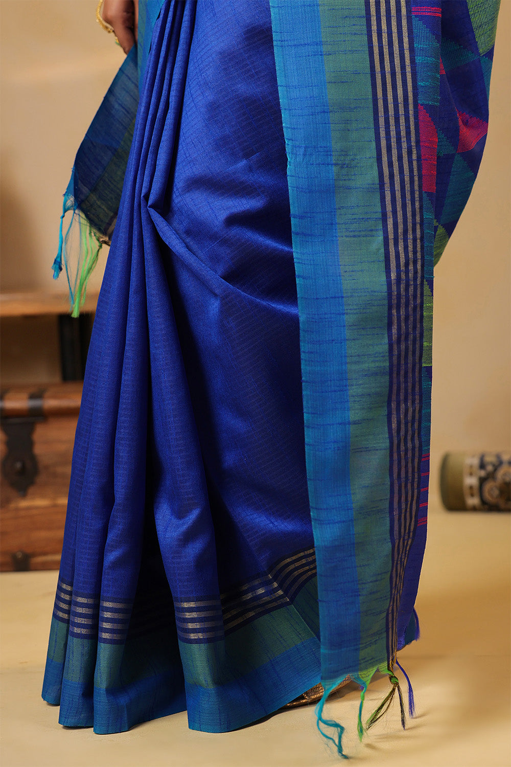 Blue Organza Woven Saree
