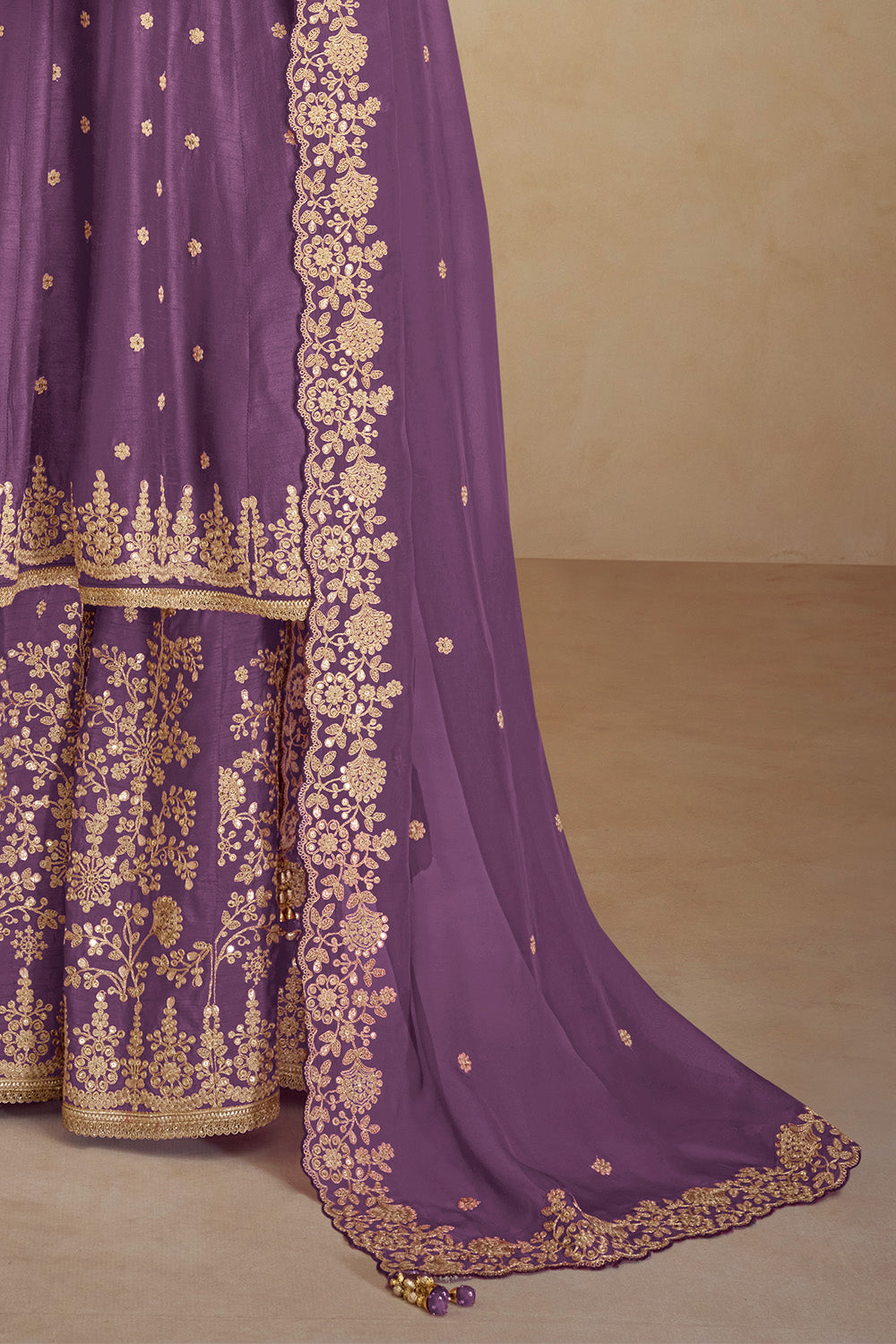 Crepe Embroidered Anarkali Suit With Embroidered Sharara
