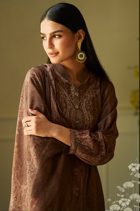 Brown Spun Printed Unstitched Suit Fabric