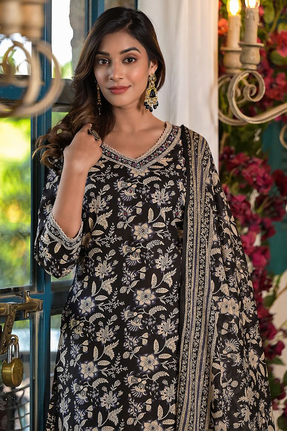 Black Color Cotton Printed Suit