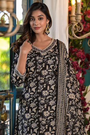 Black Color Cotton Printed Suit