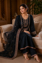 Black Crepe Silk Zari and Sequins Embroidered Anarkali Suit