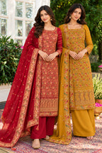 Maroon Floral Embroidered Georgette Unstitched Suit Material