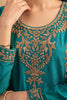 Teal Crepe Silk Cut-Dana Embroidered Suit With Embroidered Palazzo