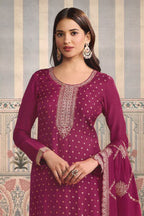 Orchid Color Silk Embroidered Unstitched Suit Fabric