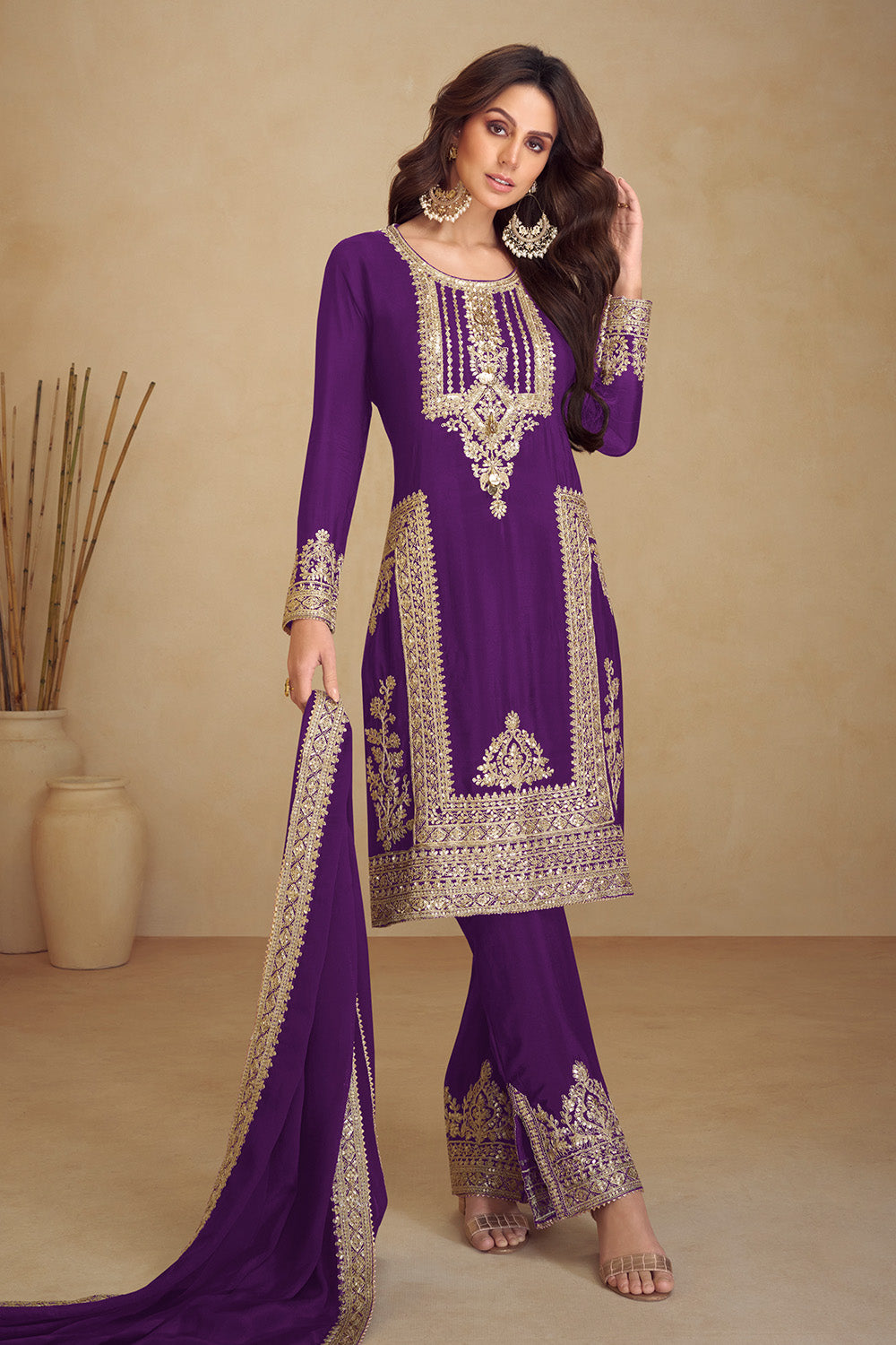 Crepe Silk Embroidered Suit Set