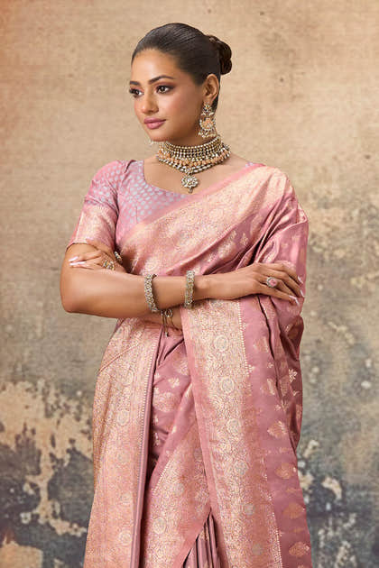 Dusty Pink Woven Silk Banarasi Saree