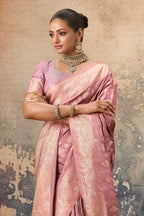 Dusty Pink Woven Silk Banarasi Saree
