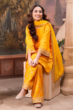 Mustard Zari And Sequins Embroidered Suits With Embroidered Pallazo