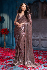 Brown Sequins Embroidered Georgette Saree