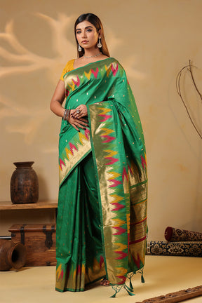 Sea Green Color Cotton Silk Woven Saree
