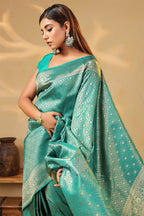 Teal Colour Silk Zari Woven Saree