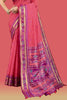 Light Carmine Pink Colour Maheshwari Cotton Woven Saree