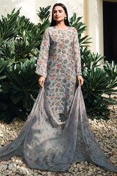 Grey Color Floral Printed Unstitched Suit Material