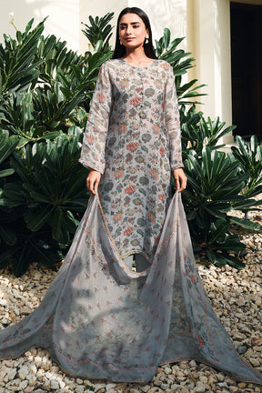 Grey Color Floral Printed Unstitched Suit Material