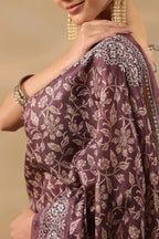 Brown Tussar Silk Printed Saree