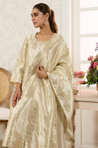 Cream Shisha Silk Work Unstitched Suit Material