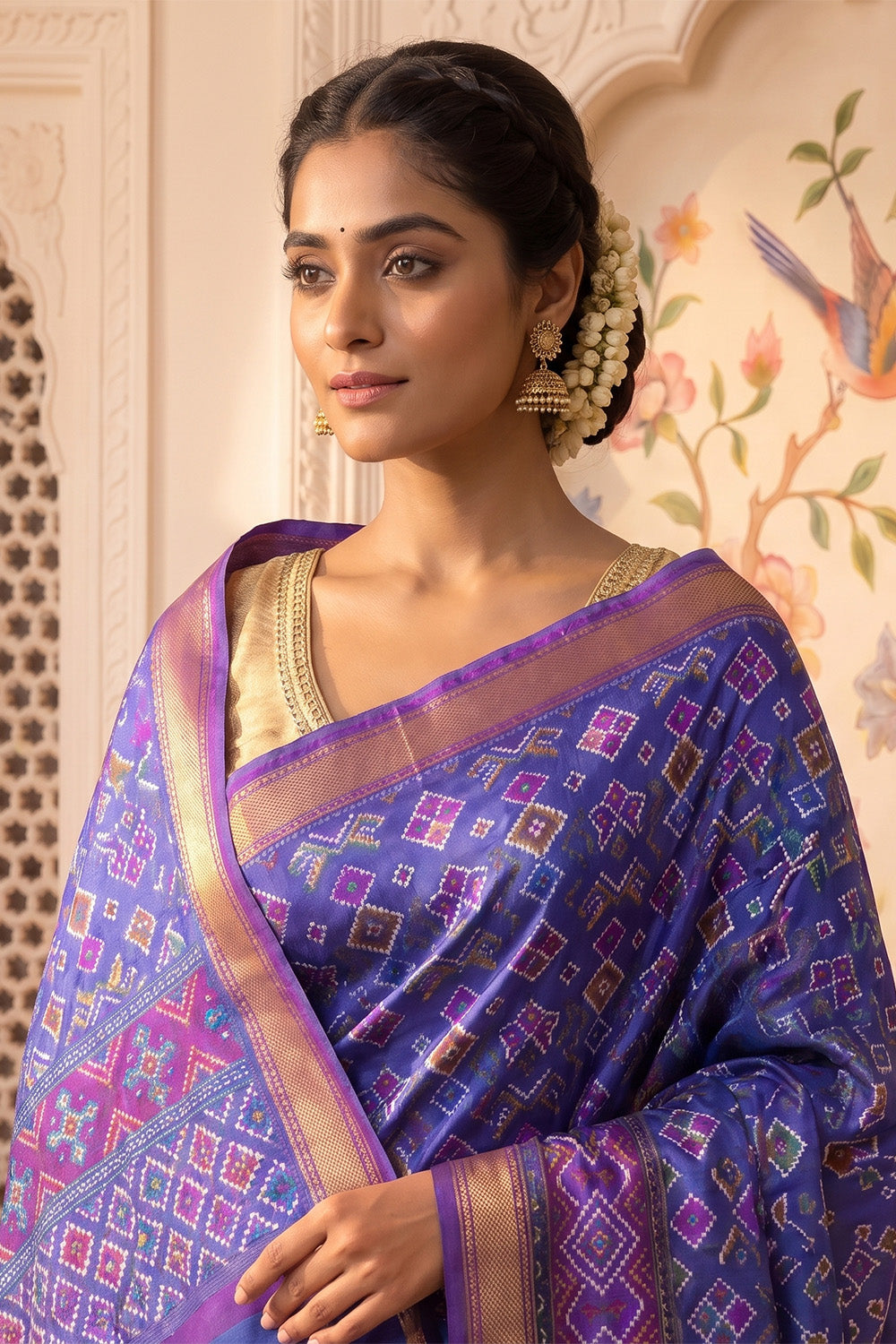 Blue Cotton Printed And Woven Border Saree