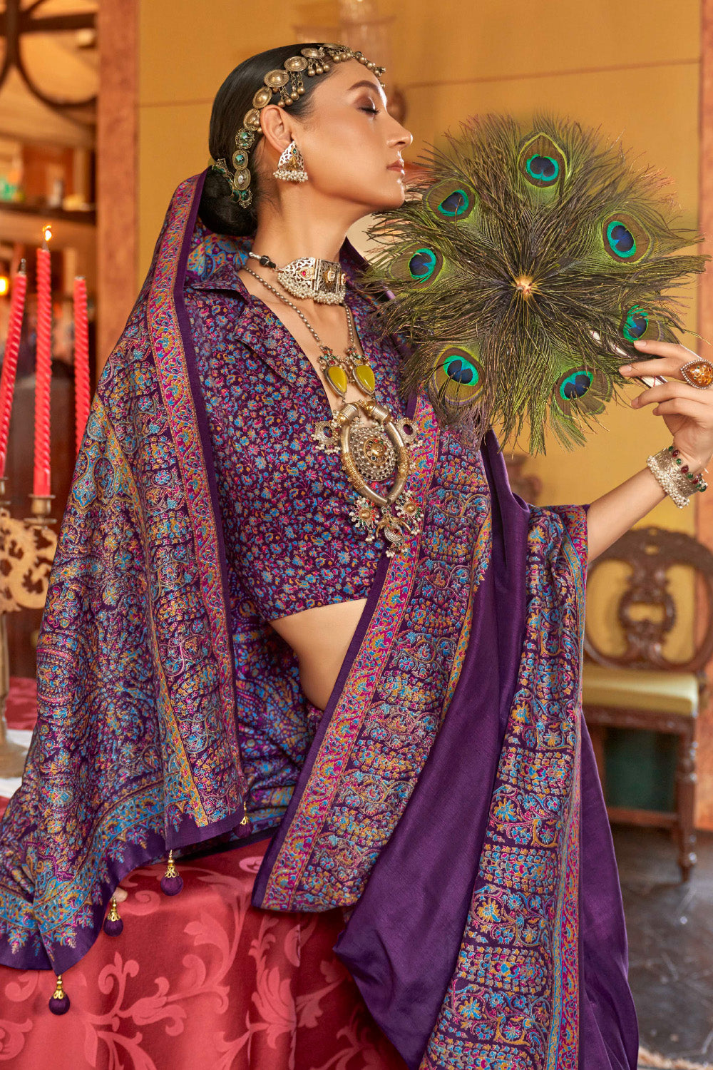 Purple Color Printed Gajji Silk Saree
