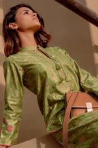 Green Silk Embroidered And Floral Printed Unstitched Suit Fabric