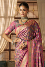 Rani Color Minakari Woven Silk Saree