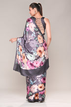 Lavender Color Satin Silk Printed Saree