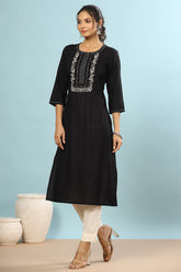 Black Color Cotton Embroidery Kurta