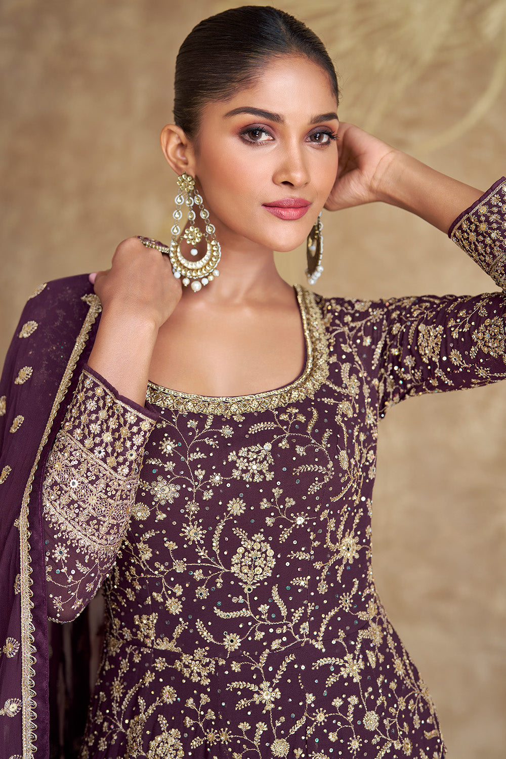 Wine Color Georgette Heavy Embroidered Anarkali Suit