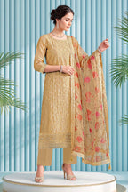 Fawn Organza Resham Embroidered Unstitched Suit Material