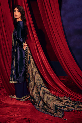 Navy Color Zari Embroidered Velvet Unstitched Suit Fabric