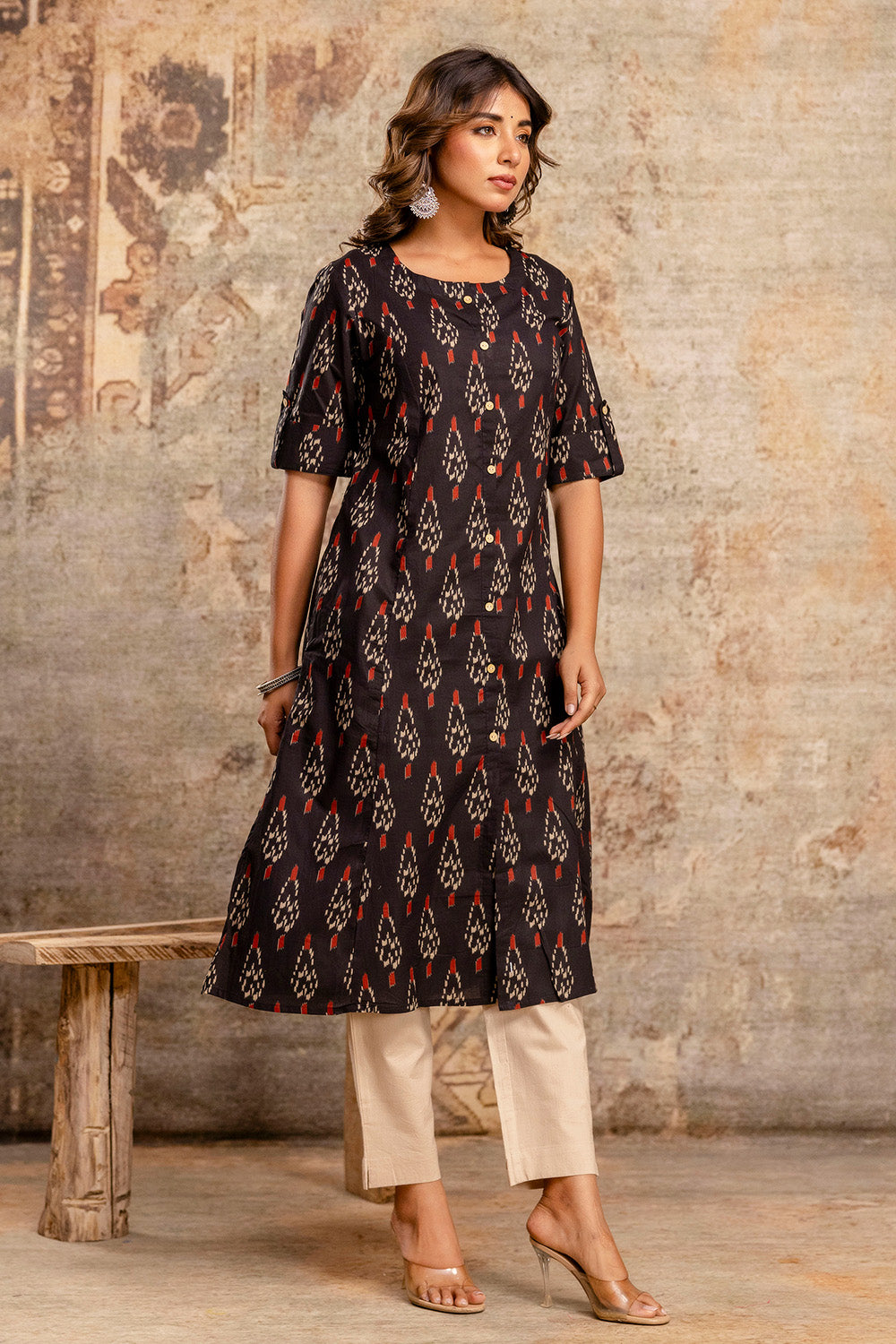 Black Cotton Printed Kurta Set
