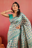 Turquoise And Beige Tussar Silk Printed Saree
