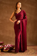 Dark Scarlet Swarovski Work Satin Saree