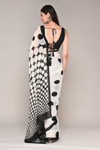 Cream And Black Color Polka-Dot Crepe Printed Saree