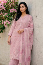 Mauve Cotton Floral Resham Embroidered and Printed Unstitched Suit Material