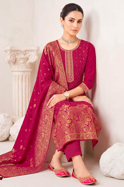Rani Pashmina Zari Woven Unstitched Suit Material