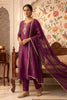 Wine Neck-Embroidered Silk Straight Suit