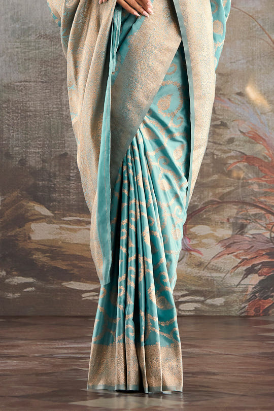 Light Turquoise  Silk Banarasi Woven Saree