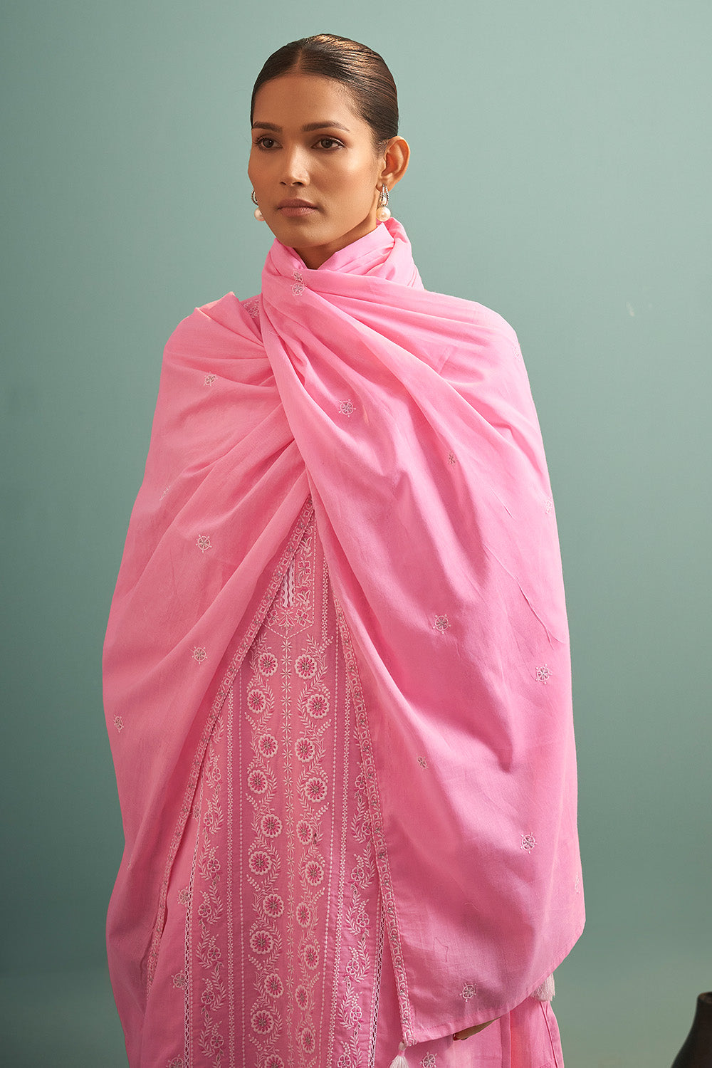 Baby Pink Color Cotton Resham Embroidered Suit
