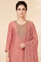 Dusty Peach Tissue Silk Embroidered Unstitched Suit Fabric
