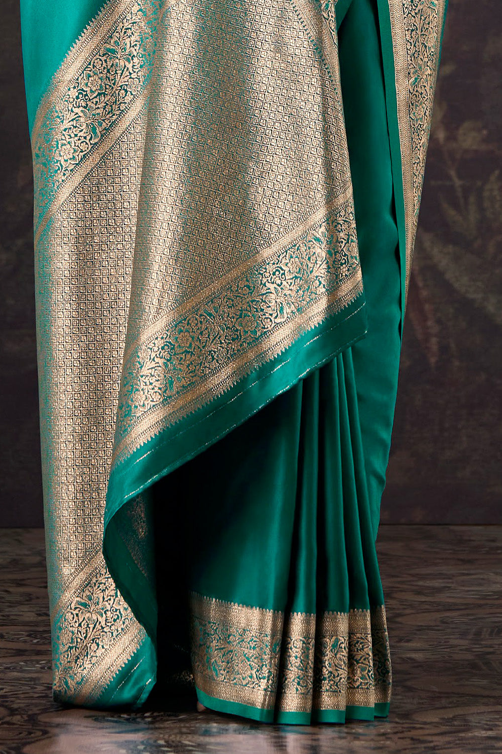Teal Satin Silk Woven Saree