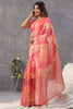 Coral Color Organza Woven Saree