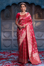 Cheery Red Colour Banarasi Silk Woven Saree