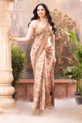 Beige Crepe Silk Floral Printed Saree